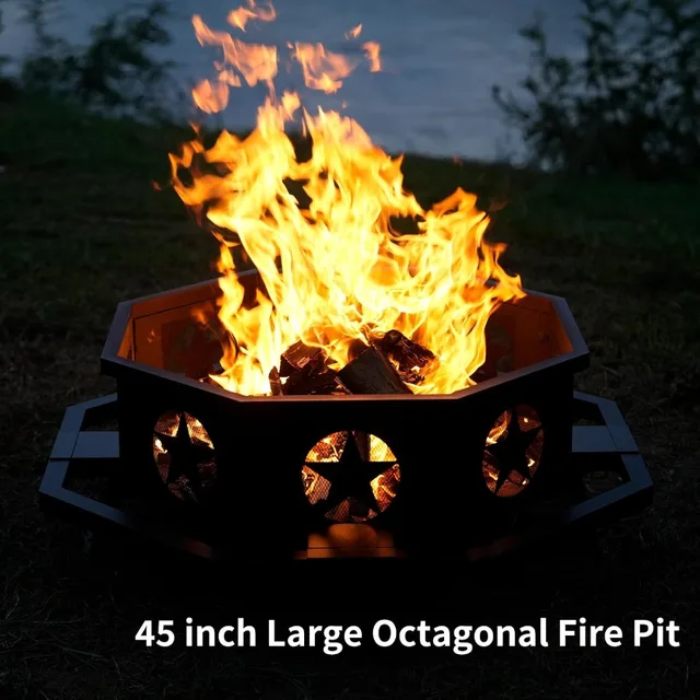 45 inch Large Octagonal Outdoor Fire Pit with Heavy Duty Construction for Wood Burning Ideal for Camping Backyard and Patio Use 4