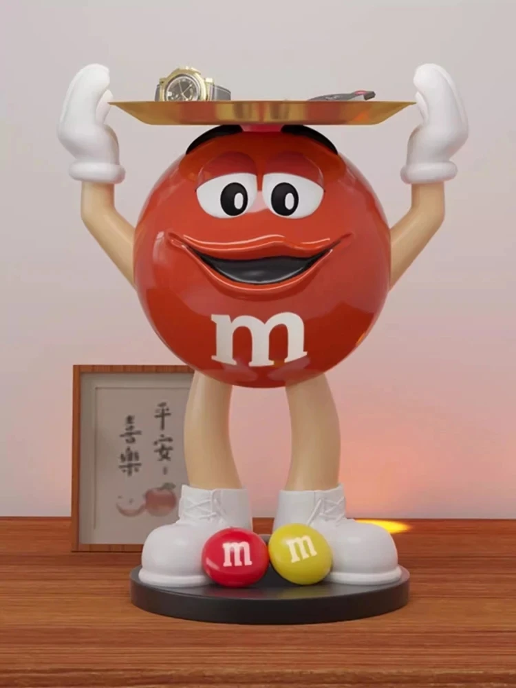 M & ms-estatua M & ms de dibujos animados, adorno de mesa de almacenamiento de frijoles, bandeja de almacenamiento de gran capacidad, escultura de granos de Chocolate M & ms para decoración del hogar