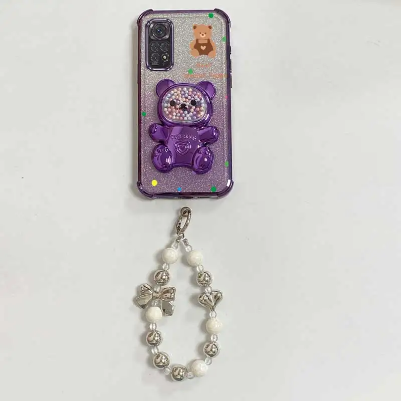 Pearl Strap Glitter Strap Bear Phone Holder Case For Xiaomi Redmi Note 11 Pro 9 9s 10 10s 11s Pro Max 4G 5G Redmi 9A 9C 9 10 10A – Detail 9