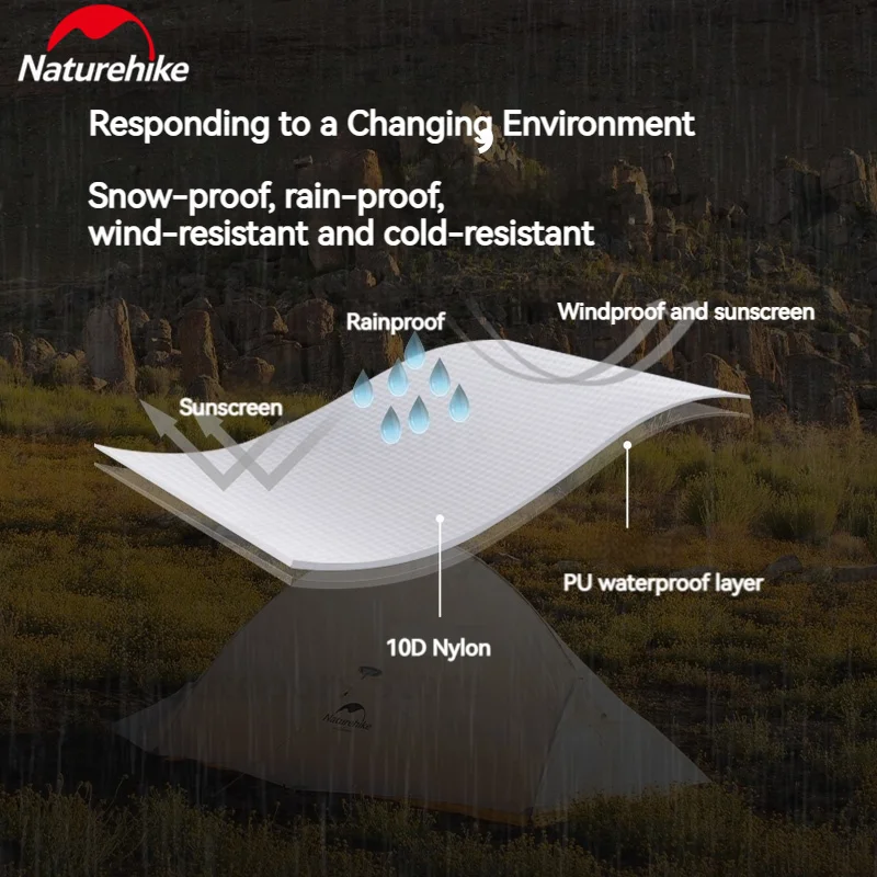 Naturehike Cloud Up 2 Camping Tent Nylon 10D Waterproof Ultralight Backpacking Trekking Fishing 3 Season Tent Portable 2 Persons