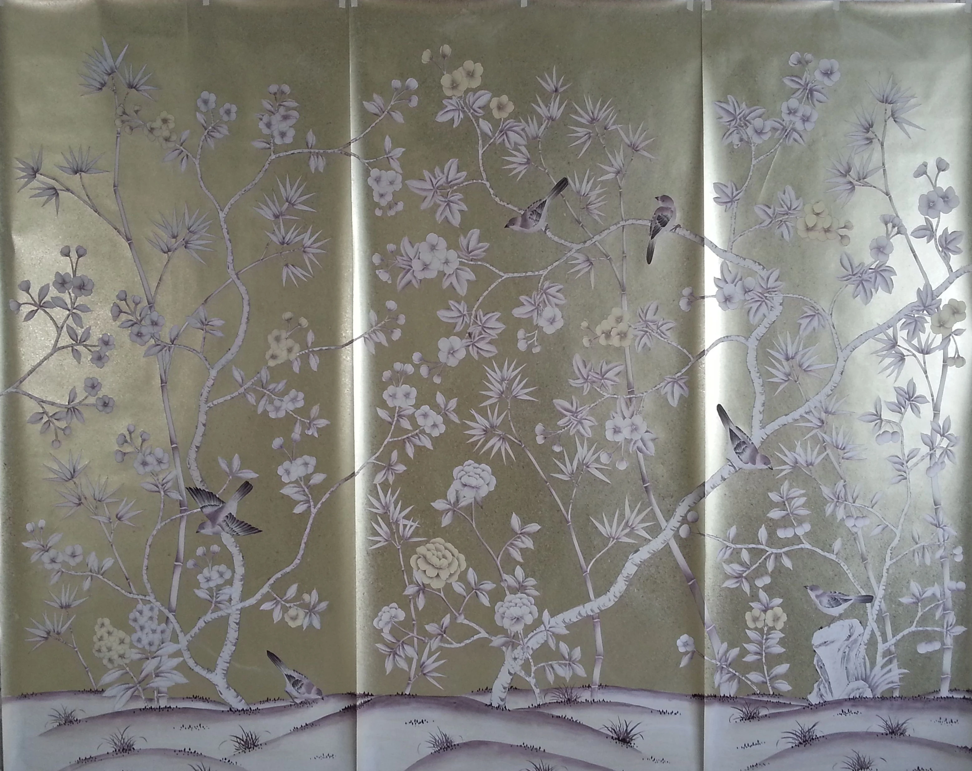 Luxury Gold/Silver Foil Wallpaper Hand-Painted Flower/Bird Bedroom/Living/Study/Dining Room/Porch/Sofa/TV Papel Pintado De Pared бра mantra paola painted silver 3538