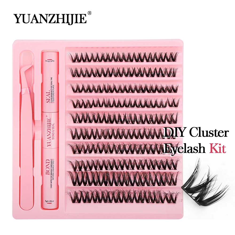 

YUANZHIJIE New Packaging DIY Lash Extensions Kit Self-grafting At Home,Natural Lash Clusters D Curl Lash Kit With Bond and Seal