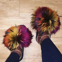 Fluffy Furry Fur Slippers Real Fox Fur Slides For Women Summer PVC Sole Flip Flops Sandals Woman Open Toe Shoes Slippers - Image 2