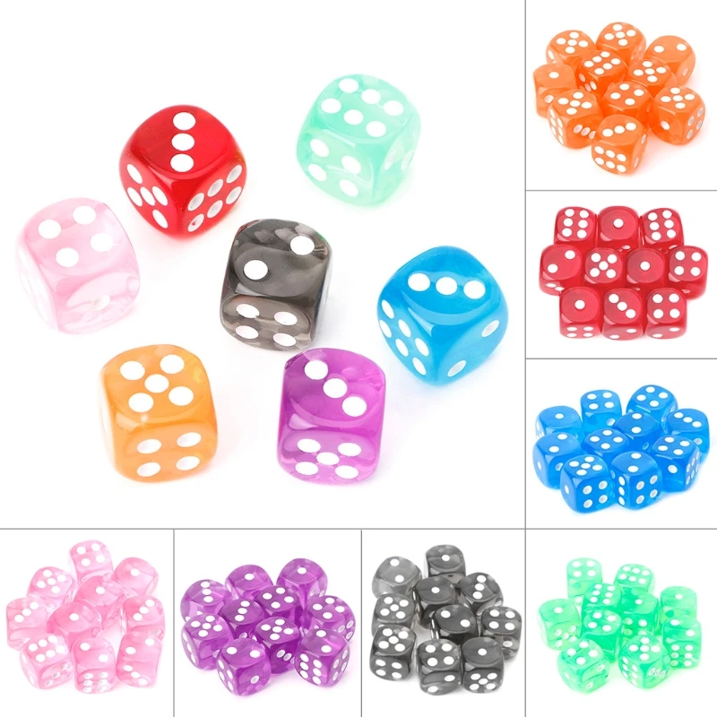 

10 pcs Six Sided 15mm Transparent Cube Round Corner Portable Table Playing Games Drop Shipping