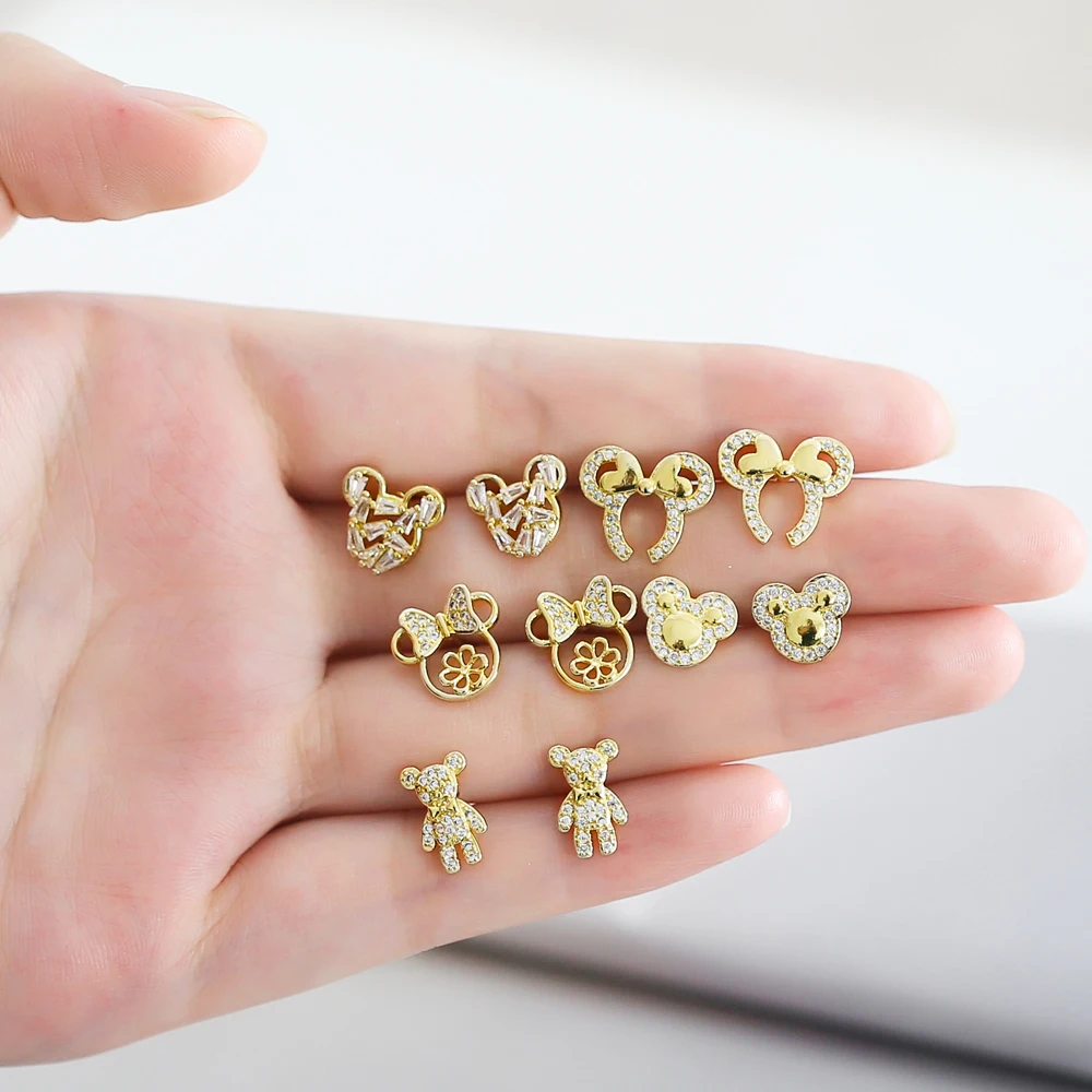 

Mini CZ Crystal Bear Stud Earrings for Women Copper Gold Plated Mouse Ear Studs Small Animal Jewelry Gifts erst28