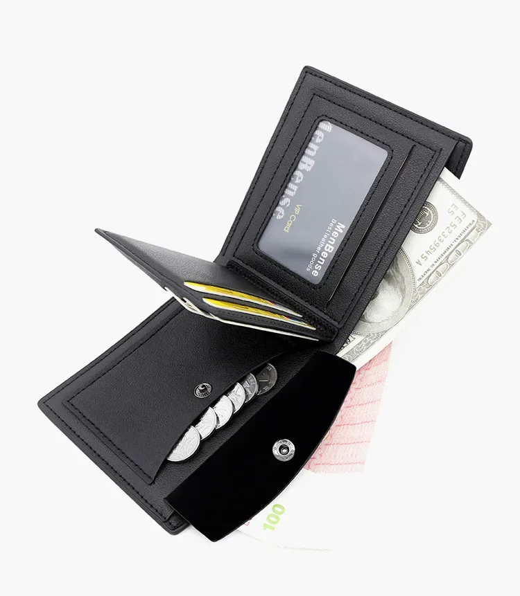 2025 New Male Short Bifold Zipper Card Holder Purse Slim Men's Wallets Simple Coin Pocket High Quality PU Leather Men Money Bag Image 3