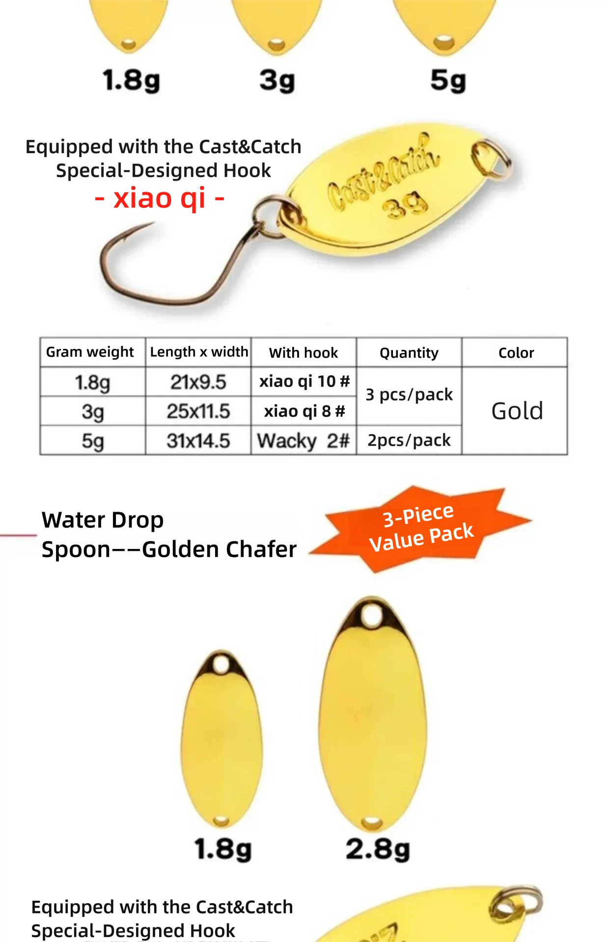 CAST&CATCH Golden Chafer/Golden Beetle Hard Baits – Metallguss-Jig-Löffel: Robuster Kupfer-Wassertropfen-Forellen-spezifischer Angelköder – Detail 4