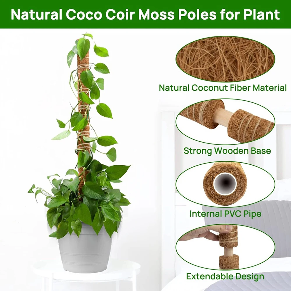30cm/40cm/50cm Moss Totem Pole for Plants Monstera 2 Pcs for Climbing Indoor Potted Plants moss pole for plants