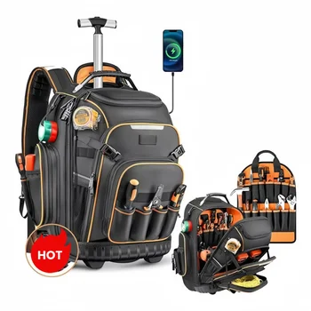 Zaino Porta Attrezzi con Ruote, Borsa Porta Utensili Resistente di Grande Capacità, Organizer Professionale per Elettricisti
