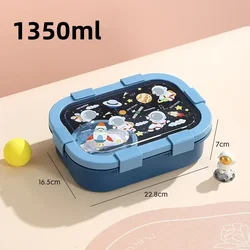 Large Capacity Children's Bento Lunch Box with Soup Bowl, Spoon, and Multiple Compartments - Ideal for School, Picnic, or Gifts (Blue - PP - 1350ml)