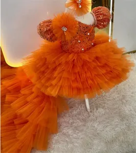 Infant Girls Ruffles Layered Birthday Dress Party Show Luxury Puffy Tulle Tiered Dresses Girls Princess Ball Gowns 1-14Y