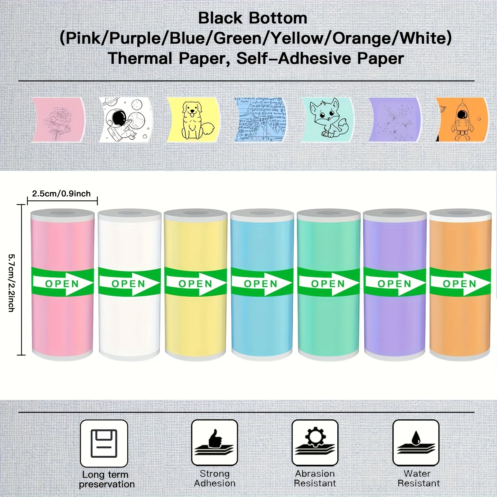 High-Resolution Colorful Adhesive Stickers, 57*25mm,, Office Labels, Photo Labels, Suitable for Mini Printers, Ideal for Inkless