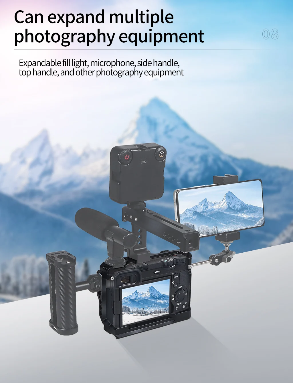 Aluminium legierung Kamera käfig Video Rig Top Griff Kit Kalt schuh halterung für Sony A6700 DSLR Video Mikrofon Lichter Stativ halterung – Detail 10