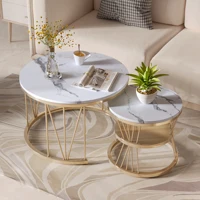 Table basse (lot de 2) ronde en marbre, ensemble de tables de salon avec structure en métal, table d'appoint pour salon, balcon ou bureau 1