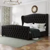 King Platform Bed Frame with Wingback Headboard, Velvet Upholstered Beds Frames with Handmade Button Tufted, King Bed Frame 1