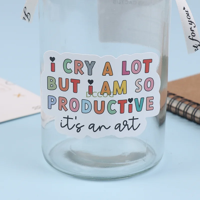 Motivational Waterproof Decal For Laptops, Water Bottles, Cars, Planne，I Cry A Lot But I Am So Productive Vinyl Bumper Sticker