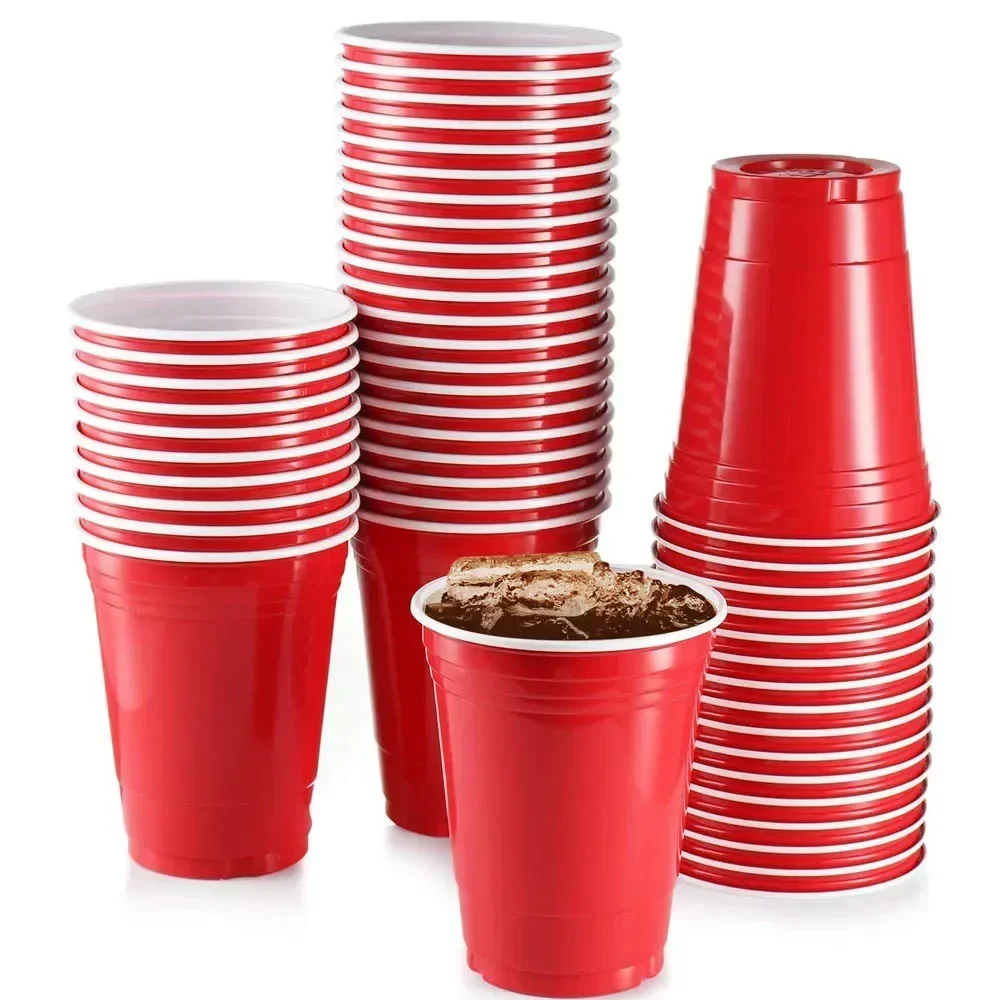 Disposable Cups 500ml 25/50Pcs Red Yellow Green Table Decorations 16 Oz Plastic Cup Wedding Birthday Party Kitchen Tools