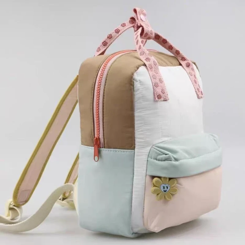 Cute Dopamine Color Blocking Kids Backpack - 4 Styles Available Embroidered Custom Design Bag for Children Perfect for Daily Use 2