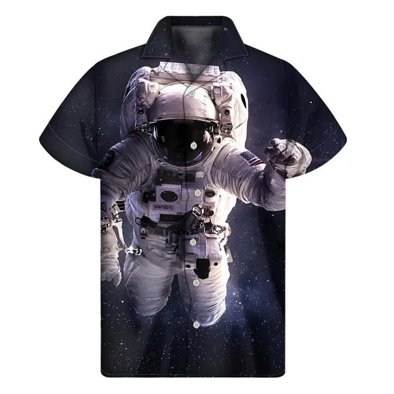 Camisas hawaianas con estampado 3D de astronauta para hombre, camisas con solapa de astronauta, camisetas holgadas con botones para la calle, blusas de manga corta