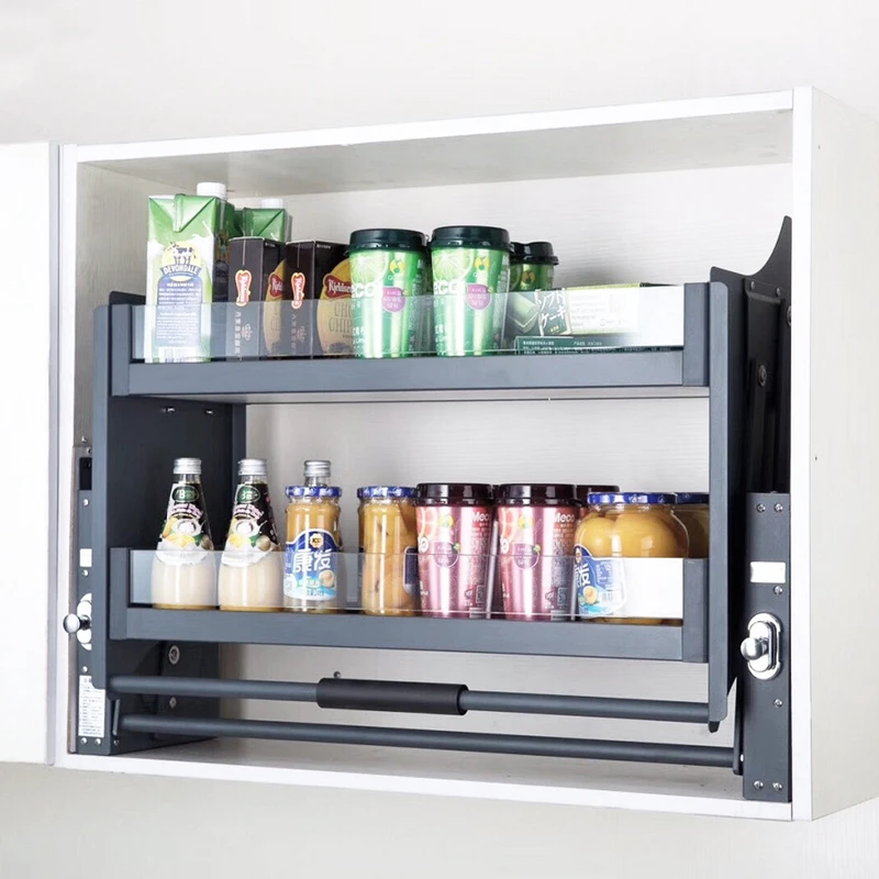 Hanging cabinet with damping lift pull-out kitchen cabinet pull-down shelf  spices aluminum pull-down basket - AliExpress