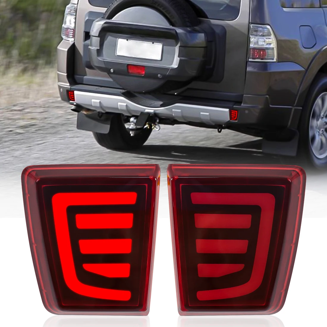 

LED Bumper Reflector Lights For Mitsubishi Pajero Shogun V97 V98 V87 V93 V95 Montero 2007 - 2020 Dynamic Turn Signal Brake Lamps