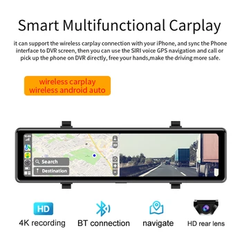 Acceo 4K Dashcam Rearview Mirror Car DVR Android Auto Wireless Carplay Built-in WIFI Support 1080P Rearview Camera Recorder GPS 4