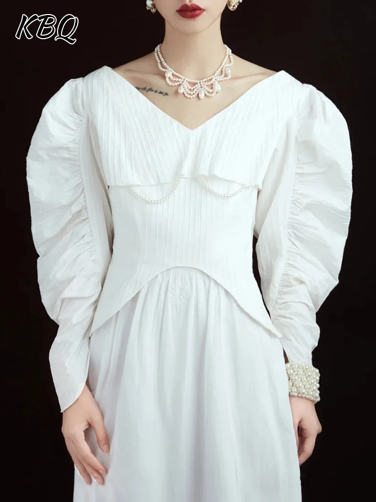 

Женская Асимметричная блузка KBQ, однотонная Элегантная блузка с V-образным вырезом, буффами на рукавах, на молнии