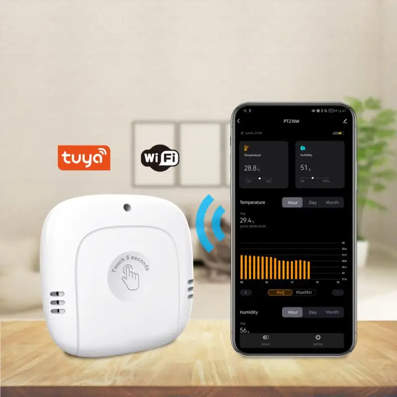 

CORUI Tuya Wifi Smart Temperature And Humidity Sensor Indoor Hygrometer With LCD Display APP Remote Control
