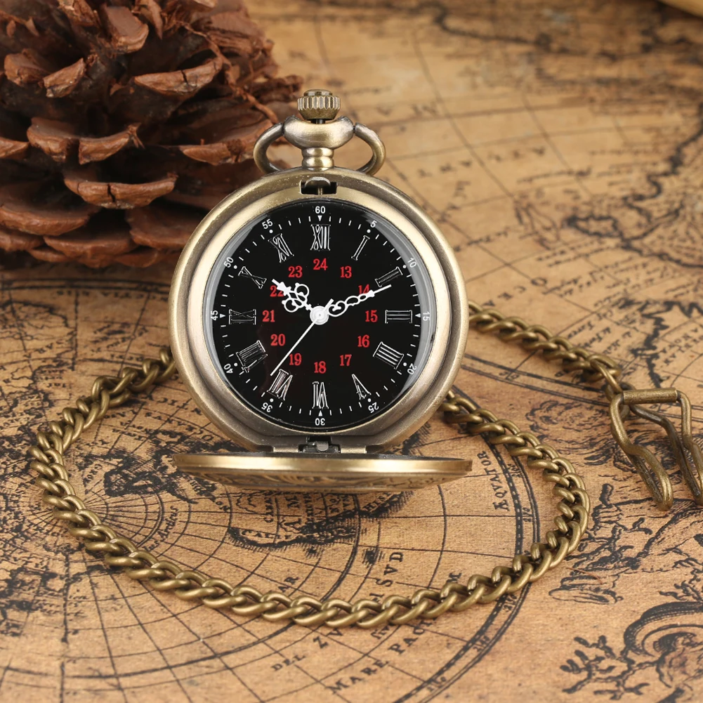 Steampunk 청동/실버/블랙/골드 로마 숫자 릴리프 커버 석영 주머니 시계 Fob 체인 목걸이 펜던트 주머니 시계