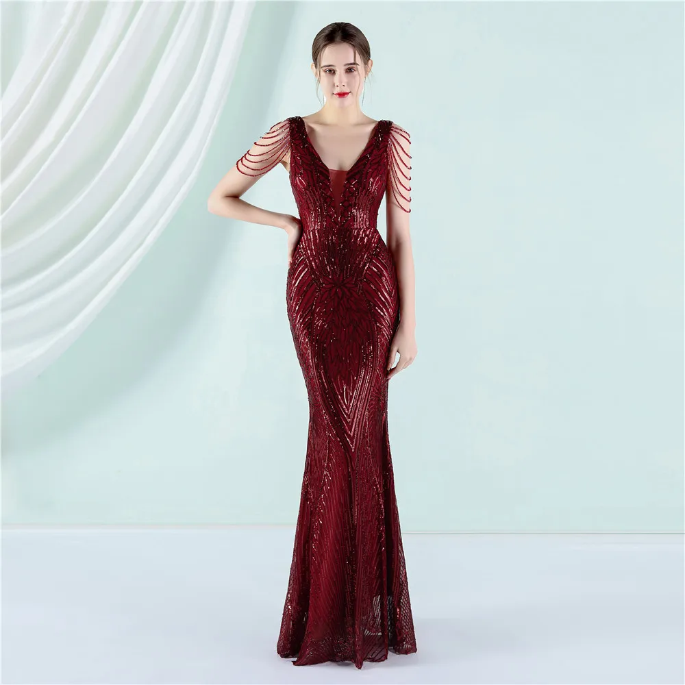 Deep V Sexy Sequined Mermaid Evening Dresses Formal Prom Pageant Wedding Party Robe Re Soirée Femme Robe De Soirée Se Mariage formal gowns for women Evening Dresses