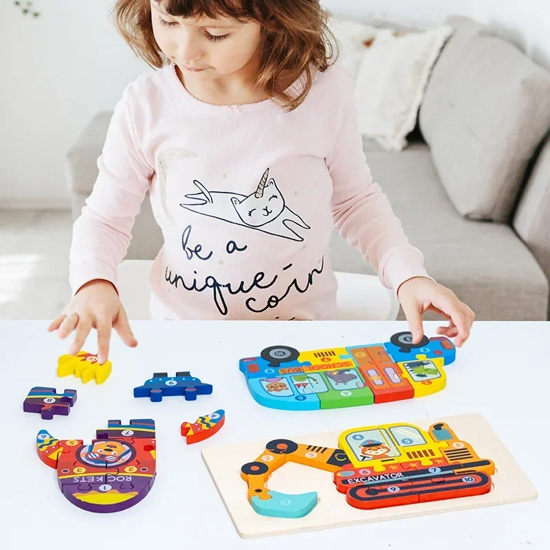 Montessori Wooden Puzzle Cartoon Animal Puzzle Game Thicken 3D Jigsaw Puzzle Educational Toys for Children Toddler 2 3 4 5 Years 4