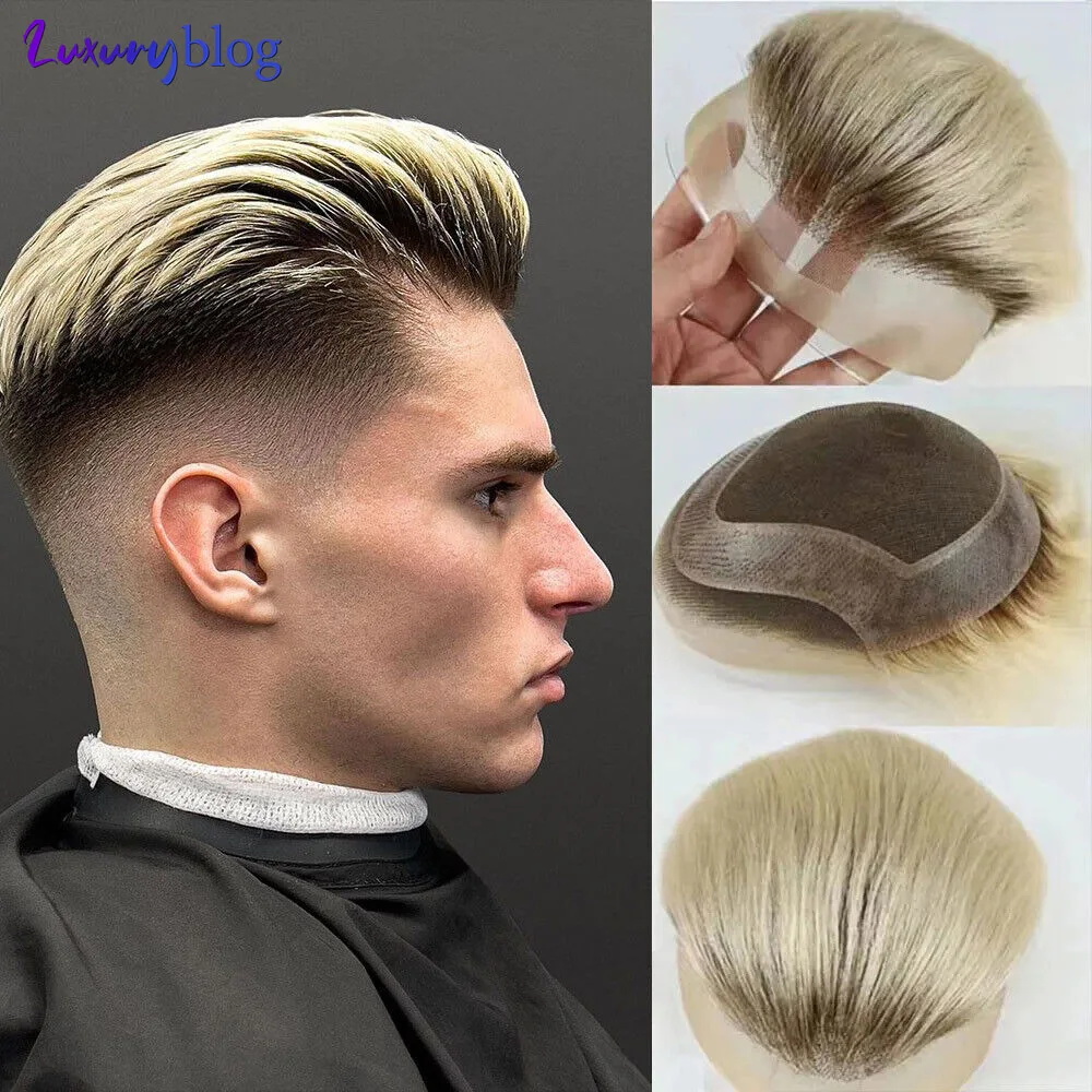 

Ombre Blonde Lace Front Toupee for Men Human Hair Replacement System 613 Platinum Blonde Hairpiece Male Wig Capillary Prosthesis