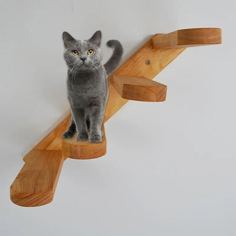 

Wood Cat Steps Wood Cat Stairs With 4 Steps Wall Mounted Cat Wall Shelf Cat Wall Furniture Cat Climbing Ladder For Playful Cats