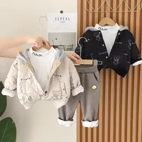 Thickened Cotton Children's Baseball Outfit Autumn Winter Set Diamond Bear Design Baby Boys Girls Three-piece Suit Ensemble