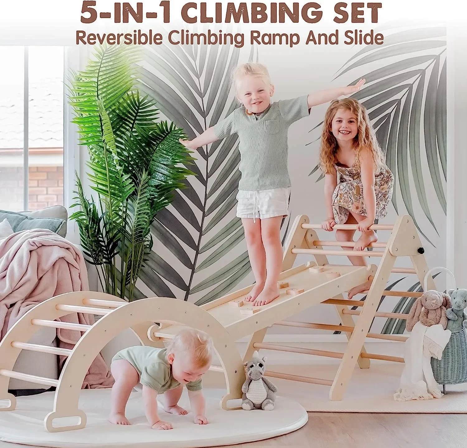 Hot Sale Classic Montessori Climbing Frame Kids' Wooden Indoor Ladder Wall Gym Set Lacquer Technique Children's Climbing