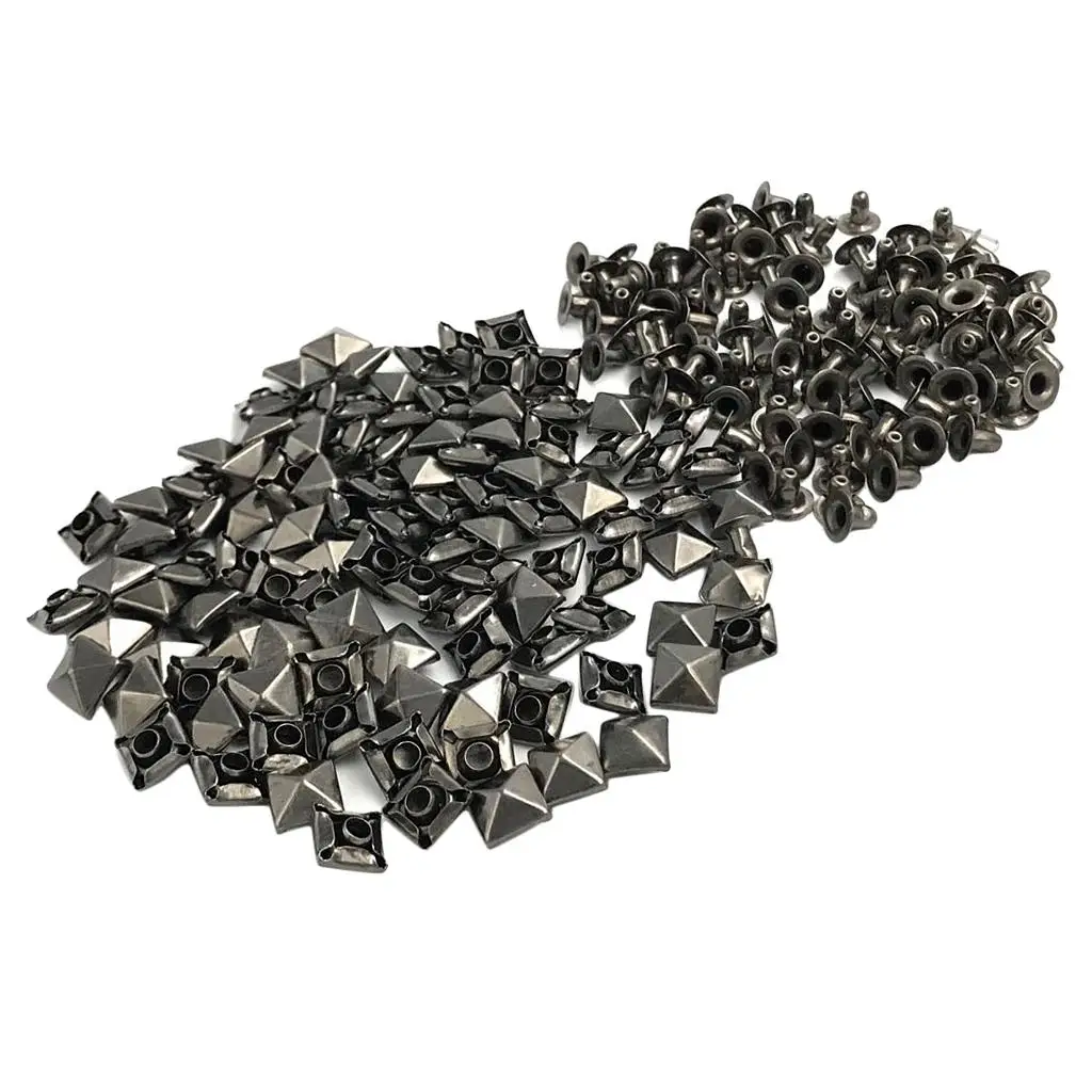 100 Sets Square Pyramid Rivet Stud Spikes for Clothes Shoes Bags 6mm to 12mm