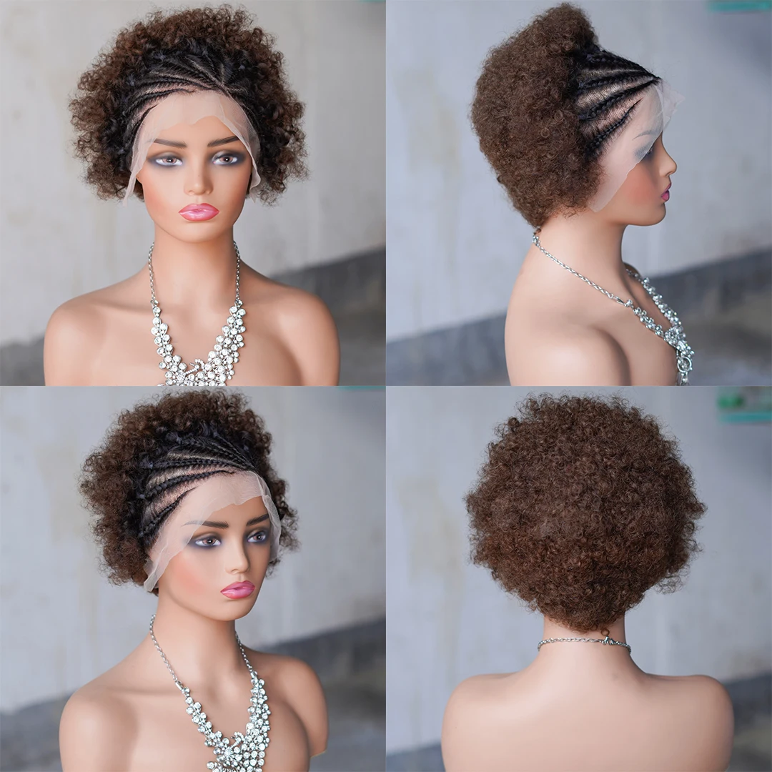 Parrucche in pizzo 13x4 con capelli umani, parrucca afro intrecciata, parrucca afro riccia e voluminosa, parrucca afro intrecciata, parrucca afro voluminosa. - immagine 2