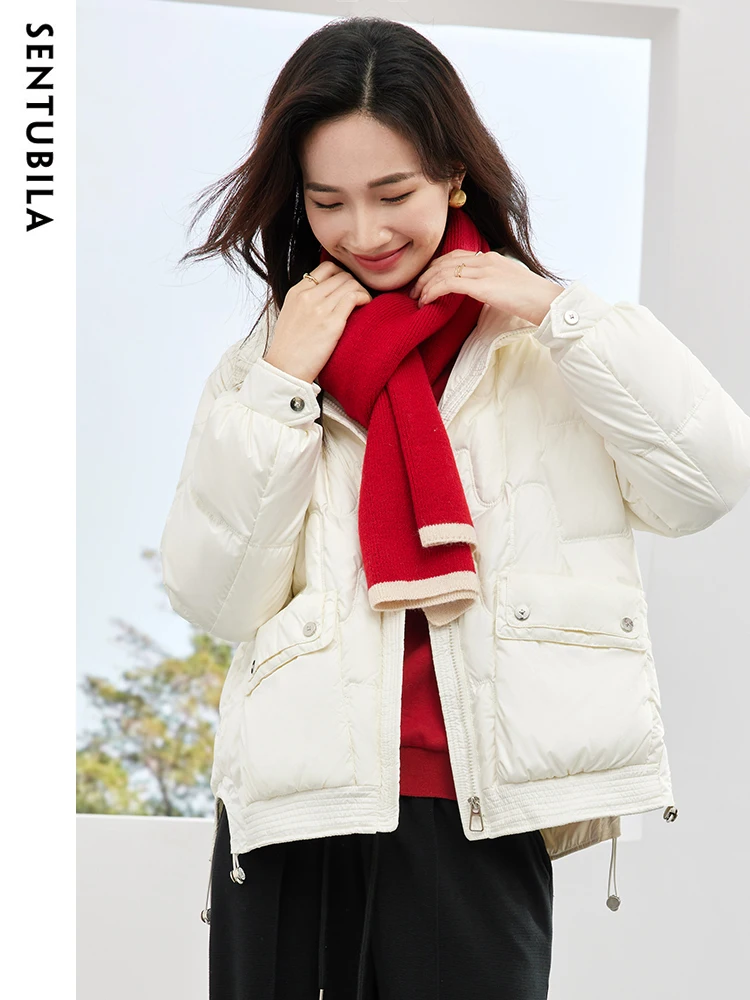 

Sentubila Winter Puffer Jacket Women 2023 New Fashion Short Down Coat Female Duck Down Stand Collar Loose Warm Jacket W34Y50682