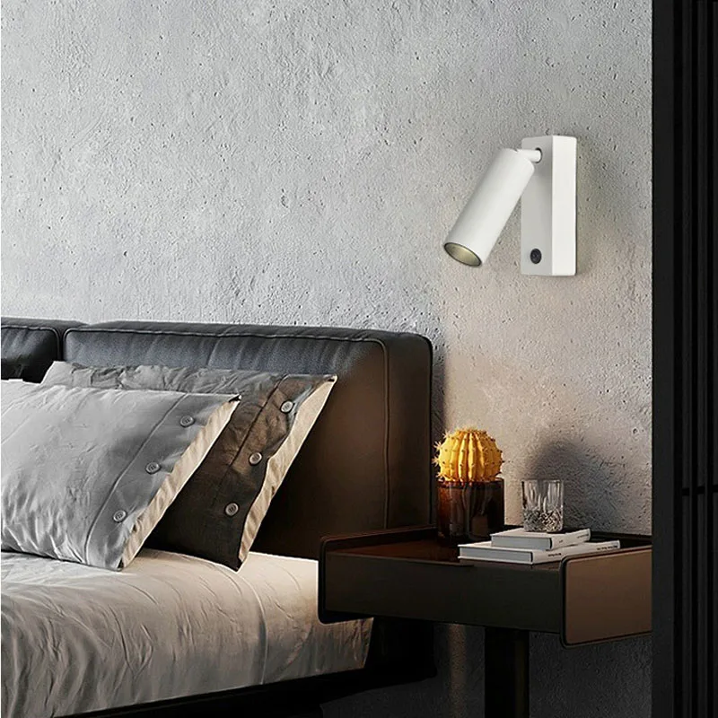 

LED Wall Lights With Switch And Reading light Fashion White Black Wall Lamp Fixture Corridor Aisle Beside Lighting Art Sconce