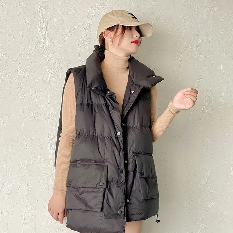 2023 autumn and winter large size white duck down jacket stand collar vest fashion loose women casual sleeveless outdoor coat