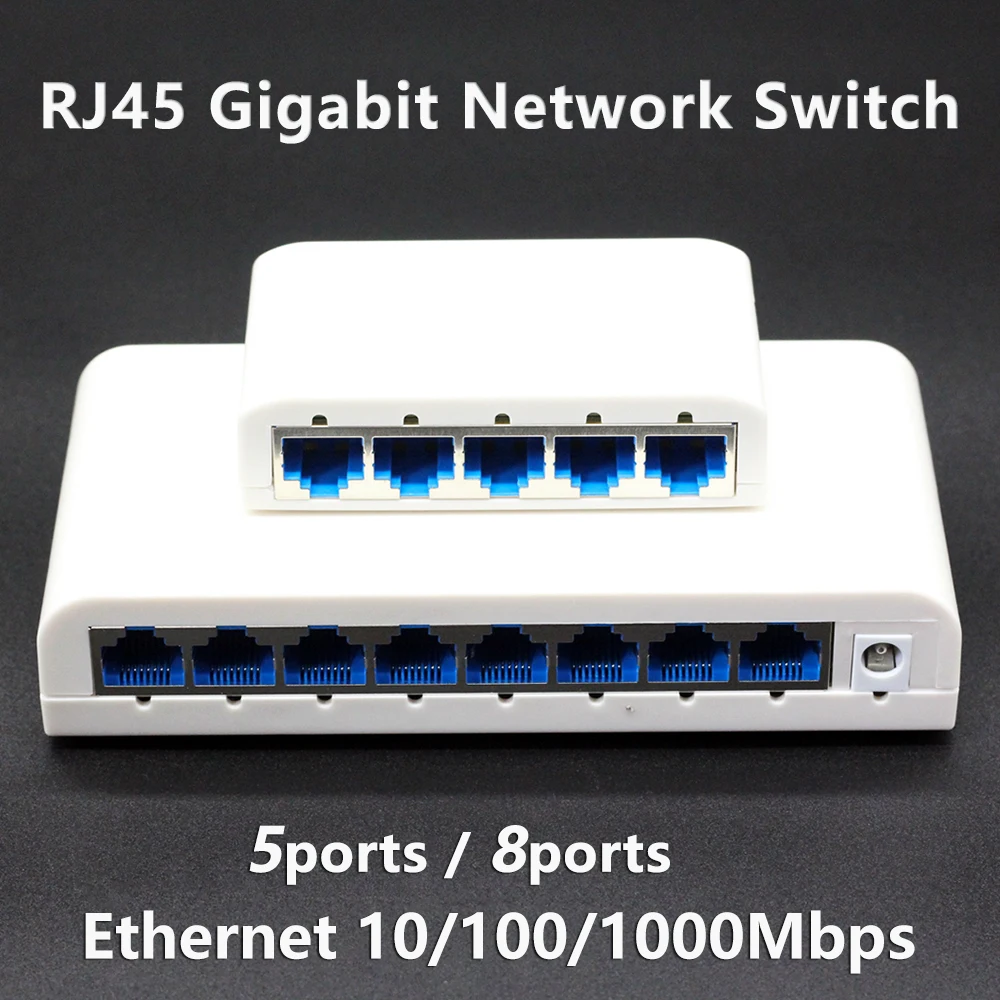 High-Speed RJ45 Ethernet Switch - 5/8 Port, 10/100/1000Mbps for Office and Home Networking