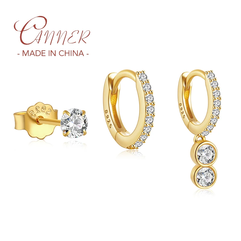 

CANNER 3pcs/ Set S925 Sterling Silver Clear Zircon Piercing Stud Earrings for Women Girls Fine Jewelry Gifts Brincos Pendientes