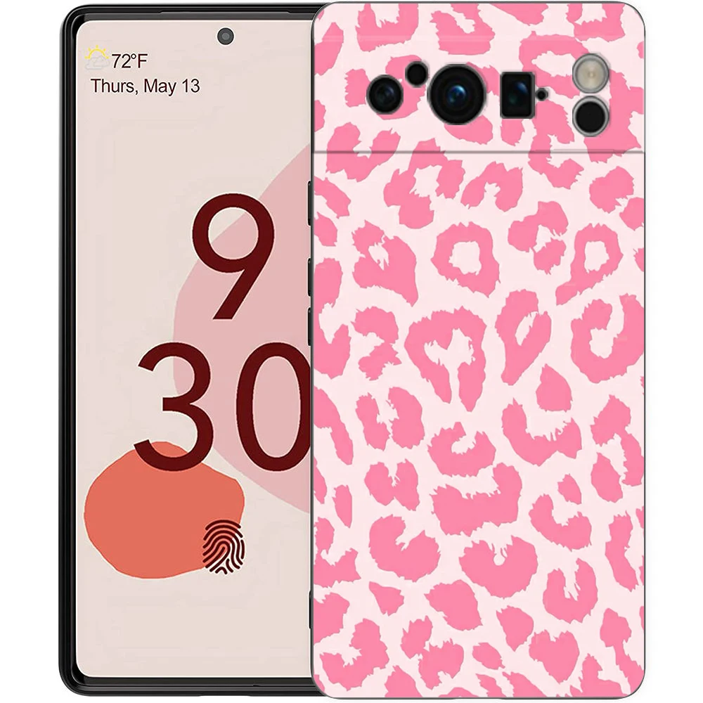 Luxury Black Soft TPU Phone Case with Pink Leopard Print Pattern