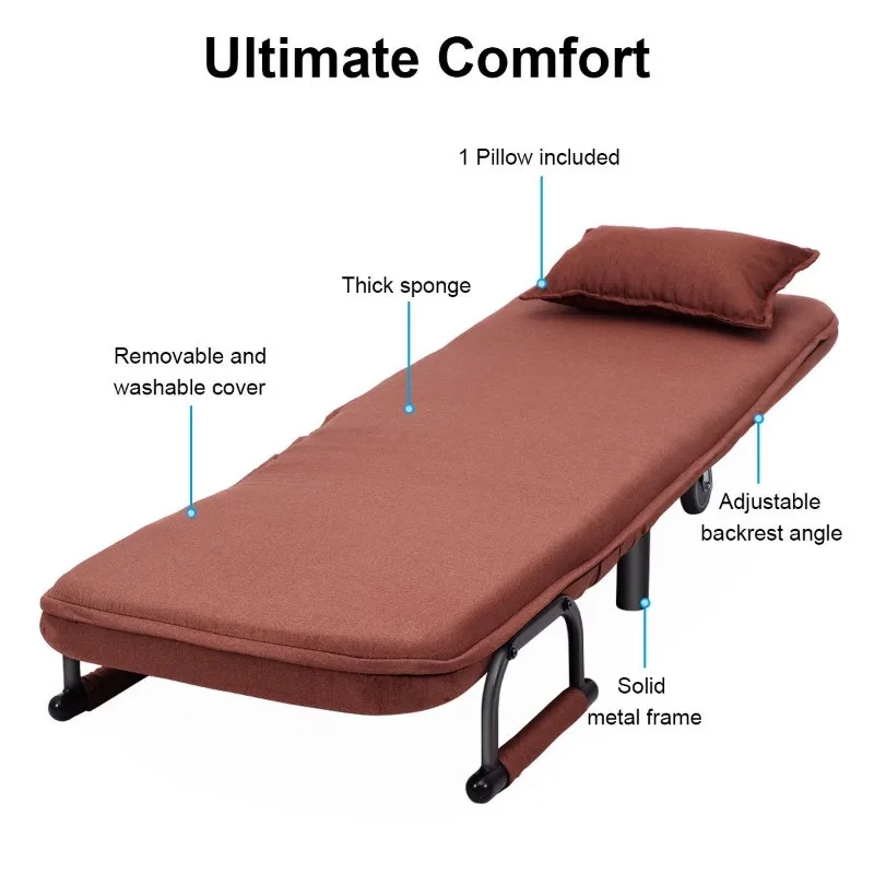 Convertible Sofa Bed Folding Arm Chair Sleeper Leisure Recliner-Brown 5