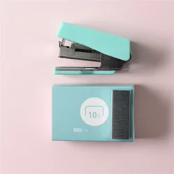 Compact Metal Stapler Set with 500 Staples - Cute Stationery Kit (Green)