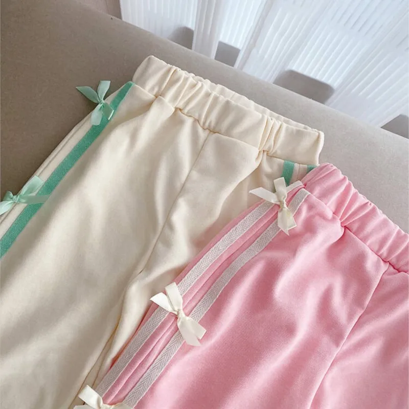 Fashion Baby Girl Bow Sweatpants Casual Stripe Pants Loose Infant Child Cute Sport Trousers Spring Autumn Baby Clothes 1-5Y