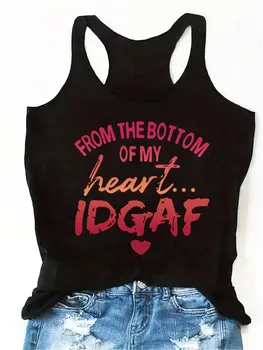2026 Women's Summer New Casual Slogan Printed Solid Color Tank Top, Suitable for Daily Travel, Comfortable to Wear 1