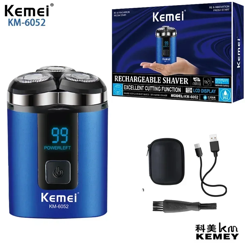 

Kemei KM-6052 Travel Mini Portable Electric Shaver Beard Trimmer Ipx4 Washed Usb Charging Electric Shaver for Men Shaver