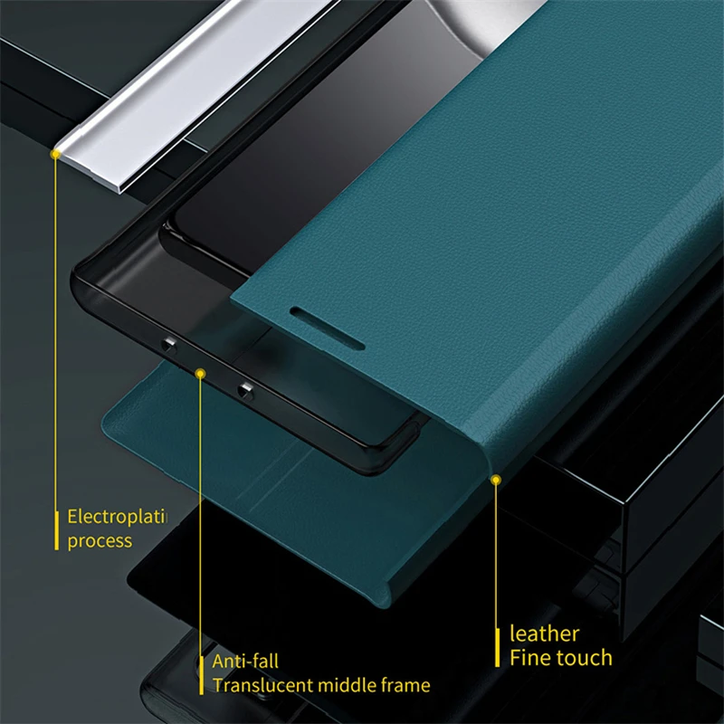 Leather Flip Phone Case with Plating Cover Finish