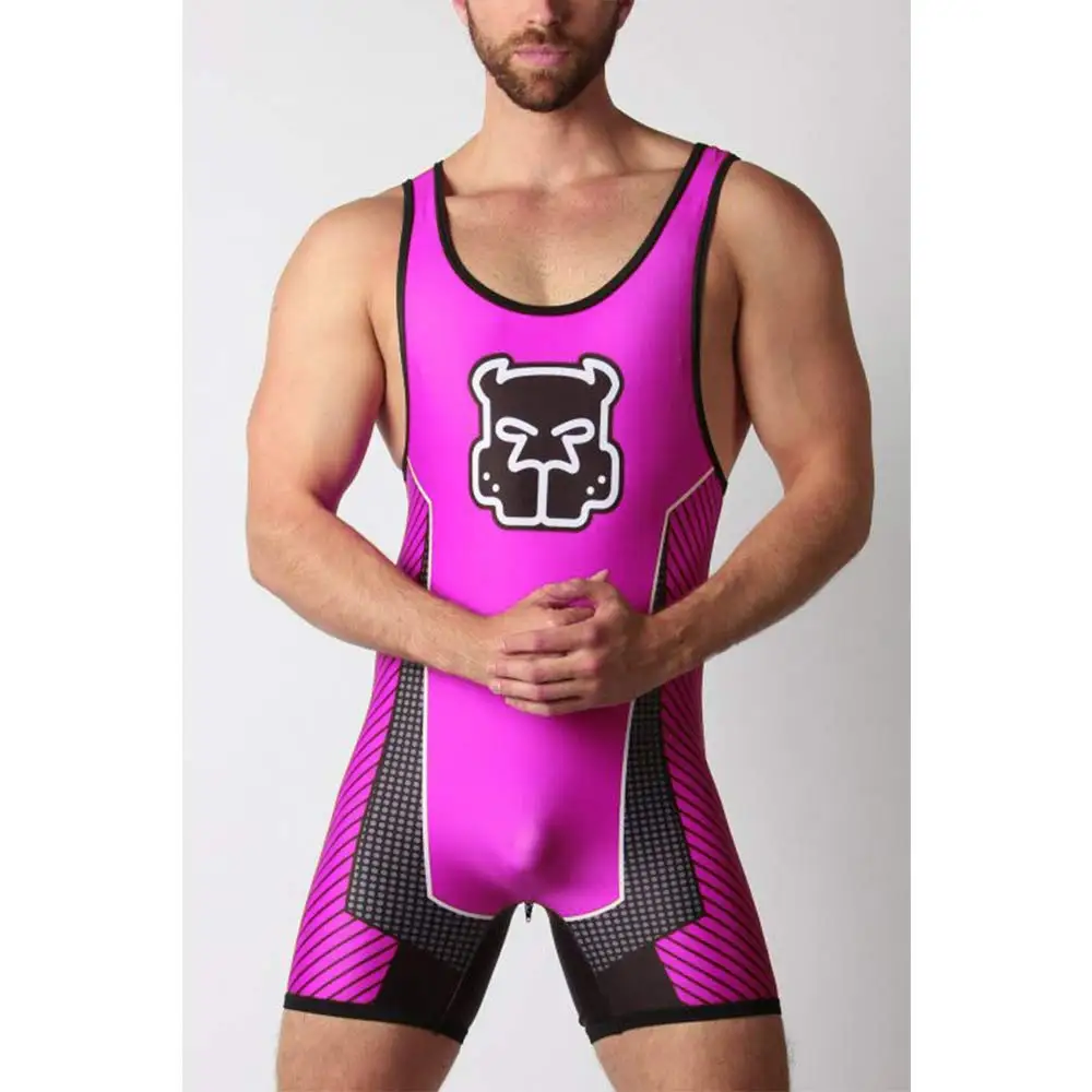 Mens Wrestling Singlets Suit One Piece Bodysuit For Gym Weightlifting